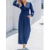CUPSHE Women’s One Piece Jumpsuits V Neck Long Lantern Sleeve Overalls Wide Leg Pants High Waist Rompers Vacation Outfits(Navy Blue)