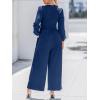 CUPSHE Women’s One Piece Jumpsuits V Neck Long Lantern Sleeve Overalls Wide Leg Pants High Waist Rompers Vacation Outfits(Navy Blue)