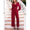 CUPSHE Women’s One Piece Jumpsuits V Neck Long Lantern Sleeve Overalls Wide Leg Pants High Waist Rompers Vacation Outfits(Red)