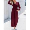 CUPSHE Women’s One Piece Jumpsuits V Neck Long Lantern Sleeve Overalls Wide Leg Pants High Waist Rompers Vacation Outfits(Wine)