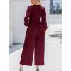 CUPSHE Women’s One Piece Jumpsuits V Neck Long Lantern Sleeve Overalls Wide Leg Pants High Waist Rompers Vacation Outfits(Wine)
