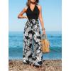 CUPSHE Women’s One Piece Jumpsuits V Neck Tie Back Rompers Summer Printed Overalls Jumpers Wide Leg Pant Vacation Outfits(Black)