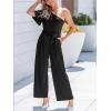 CUPSHE Women’s One Shoulder Jumpsuits Dressy One Piece Short Sleeve Belted Wide Leg Long Pants Jumpsuit(Black)