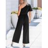 CUPSHE Women’s One Shoulder Jumpsuits Dressy One Piece Short Sleeve Belted Wide Leg Long Pants Jumpsuit(Black)