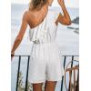 CUPSHE Women’s One Shoulder Romper Eyelet Ruffle Shorts Elastic Waist Summer Beach Vacation Outfit(White)