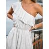 CUPSHE Women’s One Shoulder Romper Eyelet Ruffle Shorts Elastic Waist Summer Beach Vacation Outfit(White)