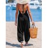 CUPSHE Women’s Plunge Halter Sleeveless Pleated Long Romper Knit Jogger Maxi Jumpsuit with Pockets(A-black)