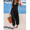 CUPSHE Women’s Plunge Halter Sleeveless Pleated Long Romper Knit Jogger Maxi Jumpsuit with Pockets(A-black)