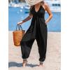 CUPSHE Women’s Plunge Halter Sleeveless Pleated Long Romper Knit Jogger Maxi Jumpsuit with Pockets(A-black)