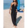 CUPSHE Women’s Plunge Halter Sleeveless Pleated Long Romper Knit Jogger Maxi Jumpsuit with Pockets(Black)