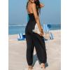CUPSHE Women’s Plunge Halter Sleeveless Pleated Long Romper Knit Jogger Maxi Jumpsuit with Pockets(Black)