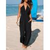 CUPSHE Women’s Plunge Halter Sleeveless Pleated Long Romper Knit Jogger Maxi Jumpsuit with Pockets(Black)