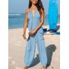 CUPSHE Women’s Plunge Halter Sleeveless Pleated Long Romper Knit Jogger Maxi Jumpsuit with Pockets(Blue)