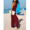 CUPSHE Women’s Plunge Halter Sleeveless Pleated Long Romper Knit Jogger Maxi Jumpsuit with Pockets(Burgundy)