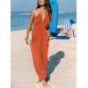 CUPSHE Women’s Plunge Halter Sleeveless Pleated Long Romper Knit Jogger Maxi Jumpsuit with Pockets(Burnt Orange)
