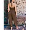 CUPSHE Women’s Plunge Halter Sleeveless Pleated Long Romper Knit Jogger Maxi Jumpsuit with Pockets(Coffee)