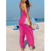 CUPSHE Women’s Plunge Halter Sleeveless Pleated Long Romper Knit Jogger Maxi Jumpsuit with Pockets(Hot Pink)