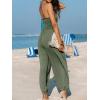 CUPSHE Women’s Plunge Halter Sleeveless Pleated Long Romper Knit Jogger Maxi Jumpsuit with Pockets(Olive Green)