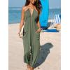 CUPSHE Women’s Plunge Halter Sleeveless Pleated Long Romper Knit Jogger Maxi Jumpsuit with Pockets(Olive Green)
