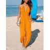CUPSHE Women’s Plunge Halter Sleeveless Pleated Long Romper Knit Jogger Maxi Jumpsuit with Pockets(Orange)