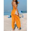 CUPSHE Women’s Plunge Halter Sleeveless Pleated Long Romper Knit Jogger Maxi Jumpsuit with Pockets(Orange)
