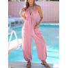 CUPSHE Women’s Plunge Halter Sleeveless Pleated Long Romper Knit Jogger Maxi Jumpsuit with Pockets(Pink)