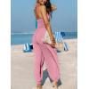 CUPSHE Women’s Plunge Halter Sleeveless Pleated Long Romper Knit Jogger Maxi Jumpsuit with Pockets(Pink)