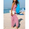 CUPSHE Women’s Plunge Halter Sleeveless Pleated Long Romper Knit Jogger Maxi Jumpsuit with Pockets(Pink)