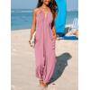 CUPSHE Women’s Plunge Halter Sleeveless Pleated Long Romper Knit Jogger Maxi Jumpsuit with Pockets(Pink)