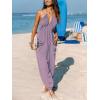 CUPSHE Women’s Plunge Halter Sleeveless Pleated Long Romper Knit Jogger Maxi Jumpsuit with Pockets(Purple)