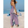 CUPSHE Women’s Plunge Halter Sleeveless Pleated Long Romper Knit Jogger Maxi Jumpsuit with Pockets(Purple)