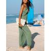 CUPSHE Women’s Plunge Halter Sleeveless Pleated Long Romper Knit Jogger Maxi Jumpsuit with Pockets(Sage Green)