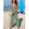 CUPSHE Women’s Plunge Halter Sleeveless Pleated Long Romper Knit Jogger Maxi Jumpsuit with Pockets(Sage Green)
