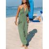CUPSHE Women’s Plunge Halter Sleeveless Pleated Long Romper Knit Jogger Maxi Jumpsuit with Pockets(Sage Green)
