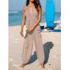 CUPSHE Women’s Plunge Halter Sleeveless Pleated Long Romper Knit Jogger Maxi Jumpsuit with Pockets(Sand)