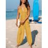 CUPSHE Women’s Plunge Halter Sleeveless Pleated Long Romper Knit Jogger Maxi Jumpsuit with Pockets(Yellow)