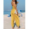CUPSHE Women’s Plunge Halter Sleeveless Pleated Long Romper Knit Jogger Maxi Jumpsuit with Pockets(Yellow)