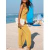 CUPSHE Women’s Plunge Halter Sleeveless Pleated Long Romper Knit Jogger Maxi Jumpsuit with Pockets(Yellow)