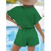 CUPSHE Women’s Romper Knit V Neck Short Sleeves Drawstring Waist Straight leg Outfit Casual Dressy(Emerald Green)