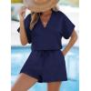 CUPSHE Women’s Romper Knit V Neck Short Sleeves Drawstring Waist Straight leg Outfit Casual Dressy(Navy Blue)