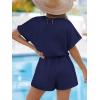 CUPSHE Women’s Romper Knit V Neck Short Sleeves Drawstring Waist Straight leg Outfit Casual Dressy(Navy Blue)