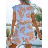 CUPSHE Women’s Romper Tropical Flutter Sleeve Boho Overall V Neck Wide Leg Outfit Casual Beach(Blue/Orange Leaves)