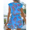 CUPSHE Women’s Romper Tropical Flutter Sleeve Boho Overall V Neck Wide Leg Outfit Casual Beach(Blue-red)
