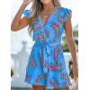 CUPSHE Women’s Romper Tropical Flutter Sleeve Boho Overall V Neck Wide Leg Outfit Casual Beach(Blue-red)