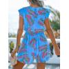 CUPSHE Women’s Romper Tropical Flutter Sleeve Boho Overall V Neck Wide Leg Outfit Casual Beach(Blue-red)