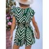 CUPSHE Women’s Romper Tropical Flutter Sleeve Boho Overall V Neck Wide Leg Outfit Casual Beach(Green Stripe)
