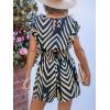 CUPSHE Women’s Romper Tropical Flutter Sleeve Boho Overall V Neck Wide Leg Outfit Casual Beach(Navy)