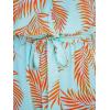 CUPSHE Women’s Romper Tropical Flutter Sleeve Boho Overall V Neck Wide Leg Outfit Casual Beach(Teal/Orange Leaves)