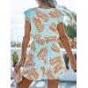 CUPSHE Women’s Romper Tropical Flutter Sleeve Boho Overall V Neck Wide Leg Outfit Casual Beach(Teal/Orange Leaves)