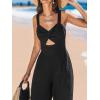 CUPSHE Women’s Romper V Neck Cami Keyhole Straight leg Jumpsuit Wide leg Outfit Casual Dressy(Black)